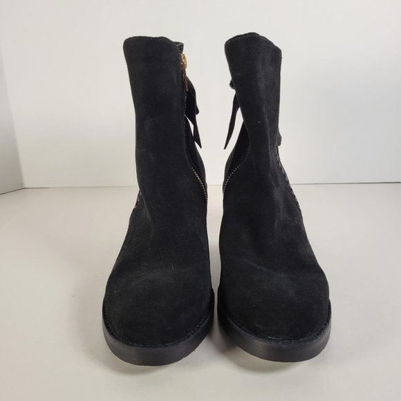 UGG FRAISE Black Suede Leather Whipstitch Back Bow Boot Women Size 7 - Picture 9 of 15